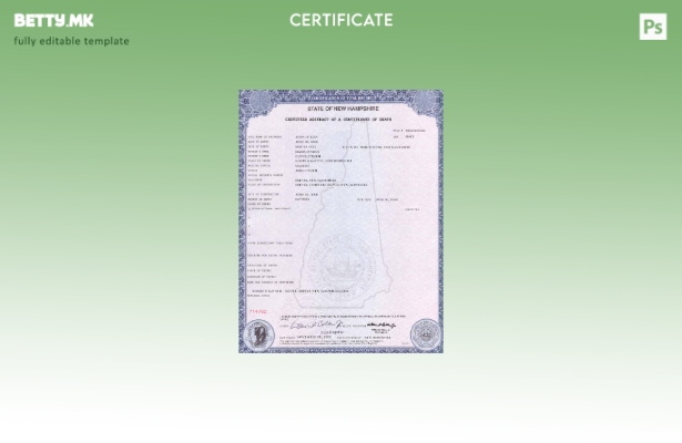 Модерен стил шаблон за уверение за смрт од државата Њу Хемпшир во САД во шаблон 